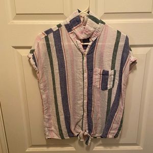 Old Navy striped linen tie shirt